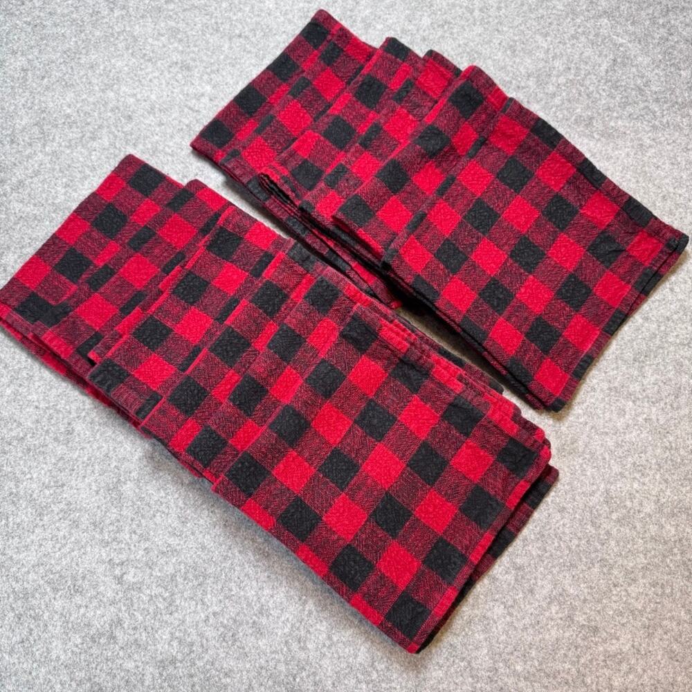 Pottery Barn Buffalo Check Dinner Napkins Set of 12 Red Black Plaid